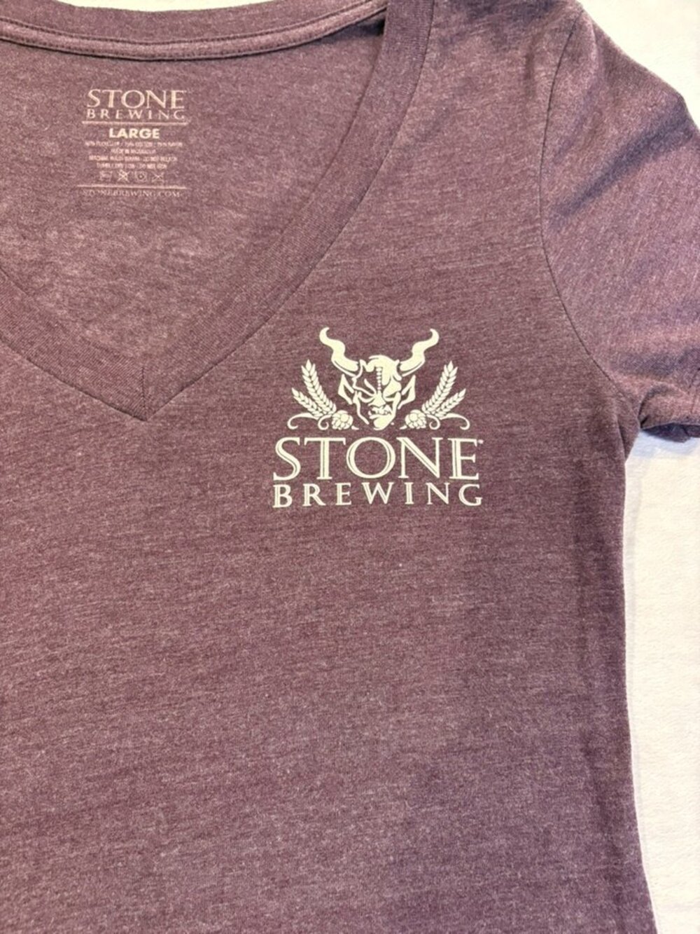 Stone Brewing Co Shirt Womens Large L Purple/Heather V-Neck Gargoyle Beer
